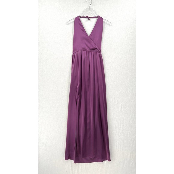 FLEUR DU MAL Dress Womens Small Purple Silk Halter Maxi High Slit Surplice - Picture 13 of 16